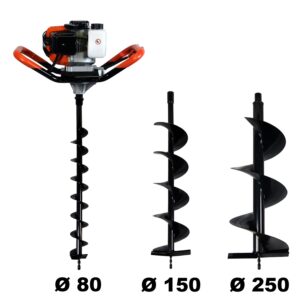 GT GARDEN Benzin-Erdbohrer 3 PS 52 cm³ mit 3 Bohrern 80/150/250 mm